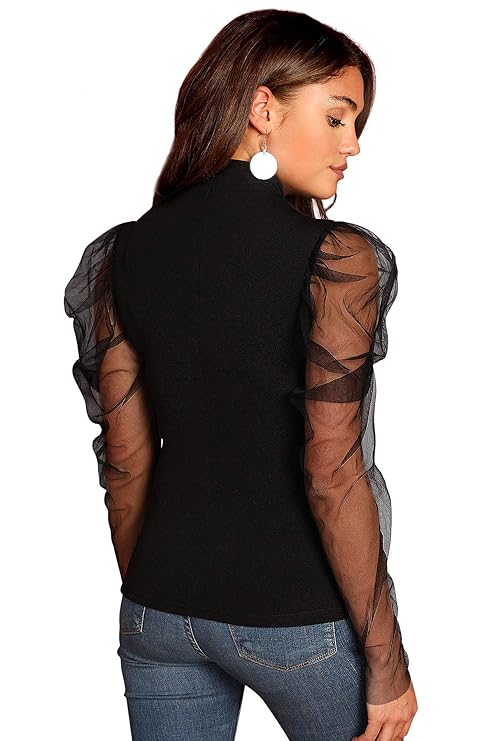 Mystique Sheer-Sleeve Knit Top