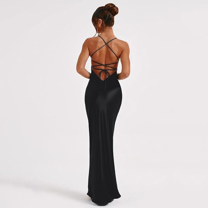 Black Tie Up Backless Ball Gown