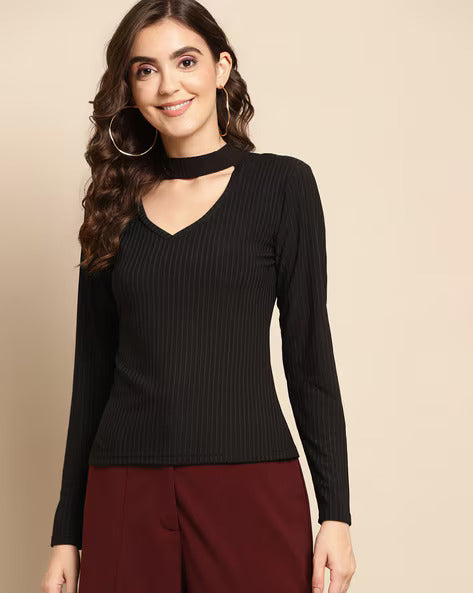 Ribbed Choker-Neck Top