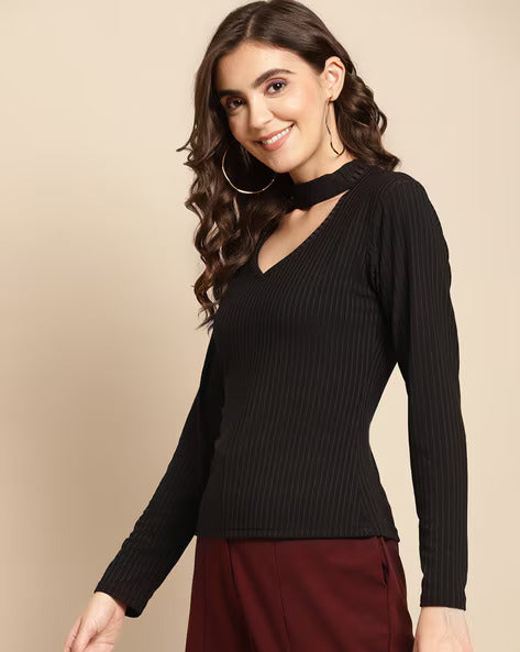 Ribbed Choker-Neck Top