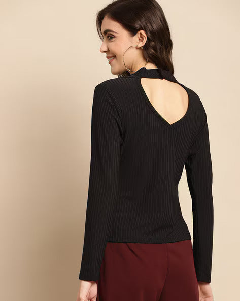 Ribbed Choker-Neck Top