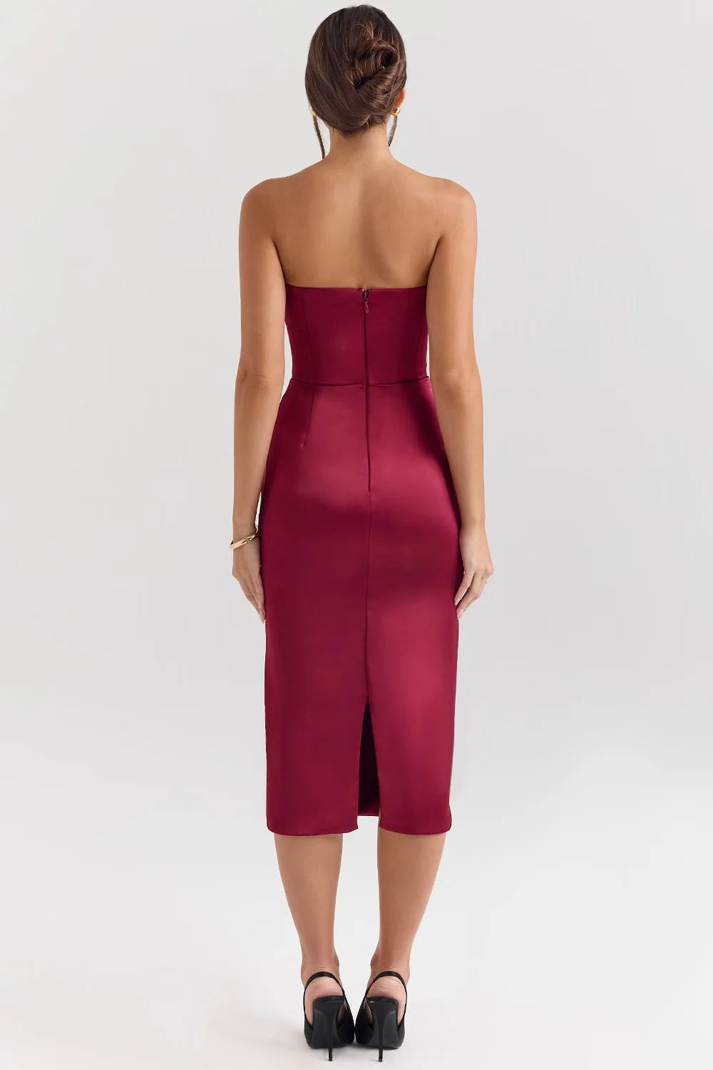 Satin Corset Berry Midi Dress