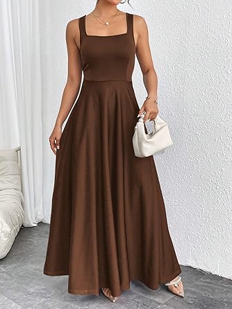 Mocha Essence Flowy Long Dress