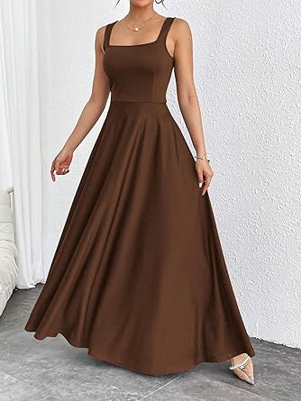 Mocha Essence Flowy Long Dress