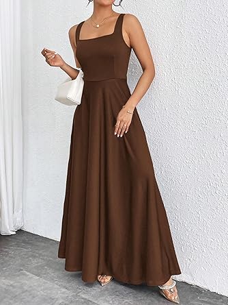 Mocha Essence Flowy Long Dress