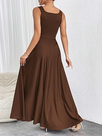 Mocha Essence Flowy Long Dress