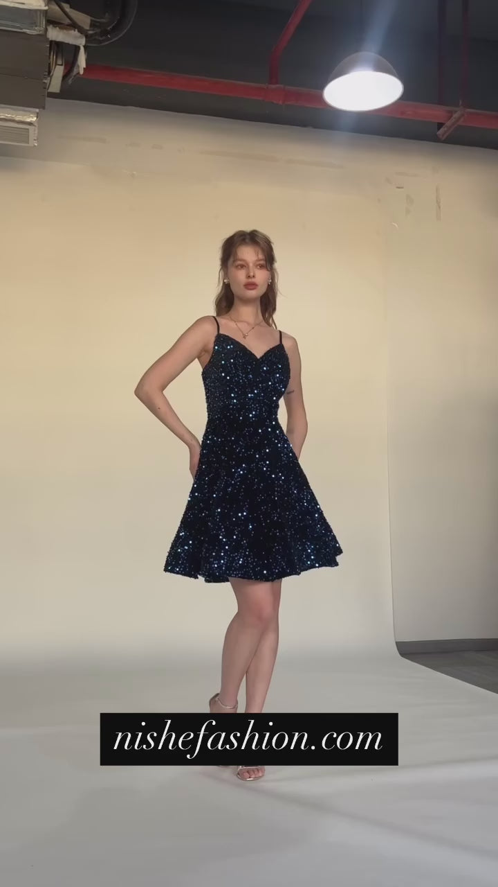 Midnight Sparkle Sequin Mini Dress – Nishè Fashion